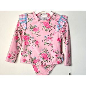 Nicole Miller Floral 2 Piece Swim Rashguard Ruffle Bikini Girl Size 2T New